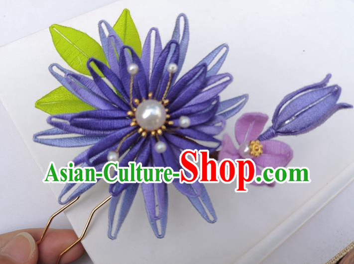 China Ancient Princess Hairpin Traditional Ming Dynasty Purple Silk Epiphyllum Hair Stick