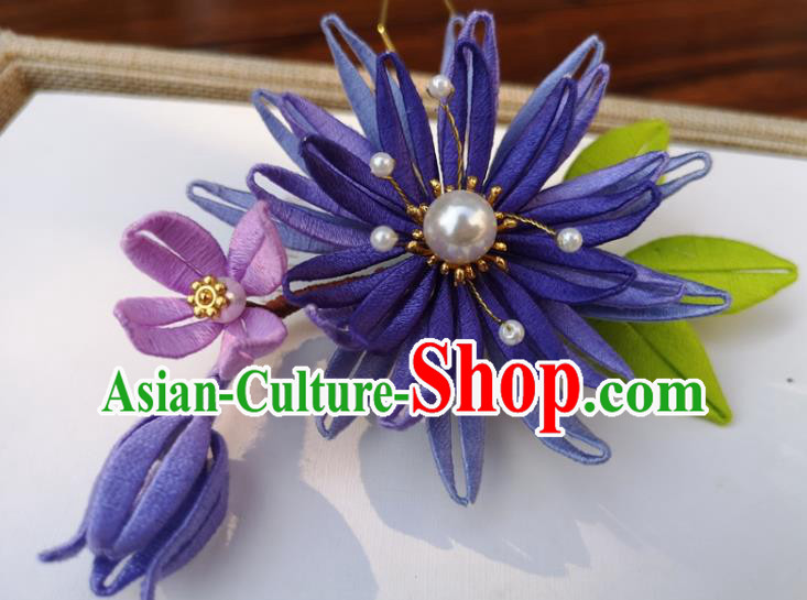 China Ancient Princess Hairpin Traditional Ming Dynasty Purple Silk Epiphyllum Hair Stick
