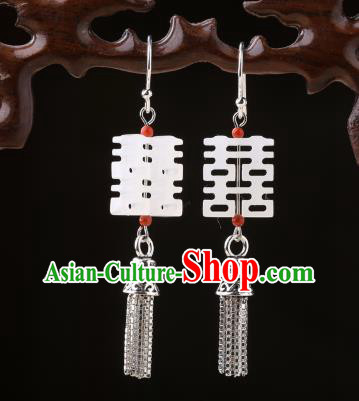 Chinese Classical Wedding Silver Ear Accessories Traditional Cheongsam Jade Earrings