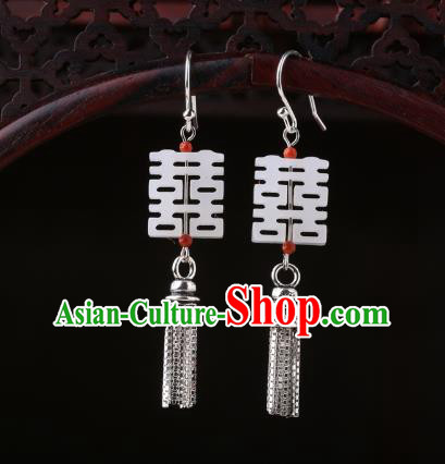 Chinese Classical Wedding Silver Ear Accessories Traditional Cheongsam Jade Earrings