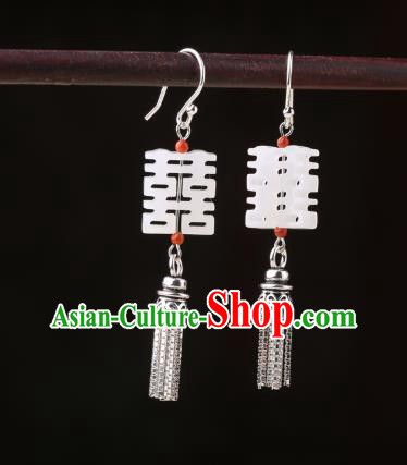Chinese Classical Wedding Silver Ear Accessories Traditional Cheongsam Jade Earrings