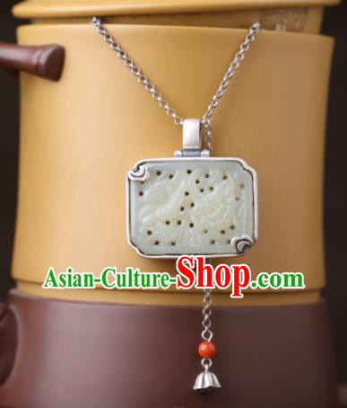 China Classical Jade Carving Necklace Pendant Traditional Cheongsam Silver Accessories