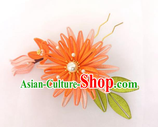 China Traditional Ming Dynasty Orange Silk Epiphyllum Hair Stick Ancient Princess Flower Hairpin