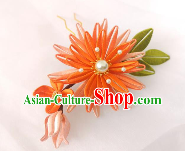 China Traditional Ming Dynasty Orange Silk Epiphyllum Hair Stick Ancient Princess Flower Hairpin