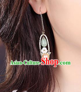 Chinese Classical Golden Ear Accessories Traditional Cheongsam Pearl Earrings