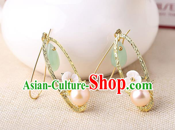 Chinese Classical Golden Ear Accessories Traditional Cheongsam Pearl Earrings