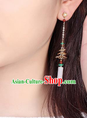 Chinese Classical Chrysoprase Ear Accessories Traditional Cheongsam Long Tassel Earrings