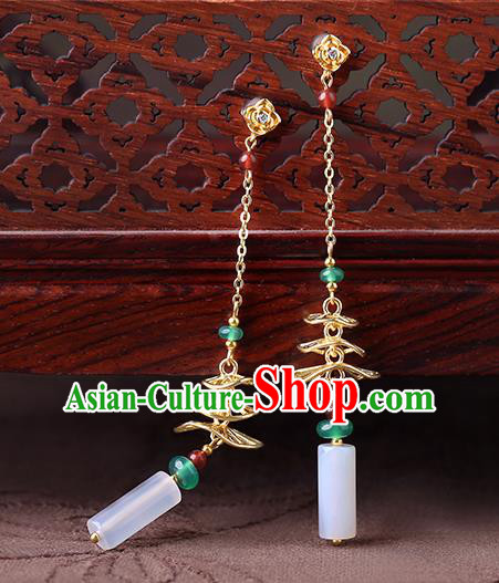 Chinese Classical Chrysoprase Ear Accessories Traditional Cheongsam Long Tassel EarringsChinese Classical Chrysoprase Ear Accessories Traditional Cheongsam Long Tassel Earrings