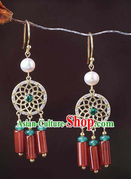 Chinese Classical Green Crystal Ear Accessories Traditional Cheongsam Agate Tassel Earrings