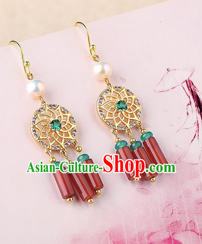 Chinese Classical Green Crystal Ear Accessories Traditional Cheongsam Agate Tassel Earrings