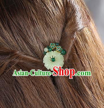 China Classical Green Beads Hair Stick Traditional Cheongsam Hair Accessories Handmade Jade Hairpin