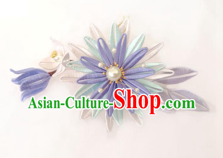 China Ming Dynasty Lilac Silk Epiphyllum Hair Stick Traditional Ancient Princess Flower Hairpin