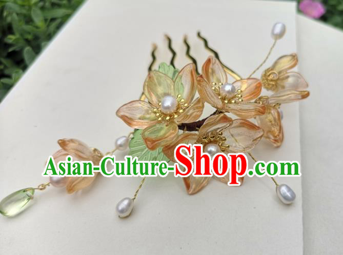 China Ming Dynasty Orange Plum Blossom Hair Stick Traditional Ancient Princess Hairpin Hanfu Hair Accessories