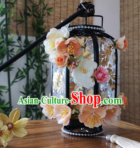 Handmade Chinese Spring Festival Lantern Traditional Silk Flowers Portable Lamp