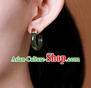 Handmade Chinese Cheongsam Agate Ear Accessories Traditional Green Jade Earrings