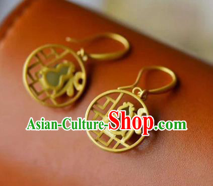 Handmade Chinese Golden Ear Accessories Traditional Cheongsam Jade Gourd Earrings