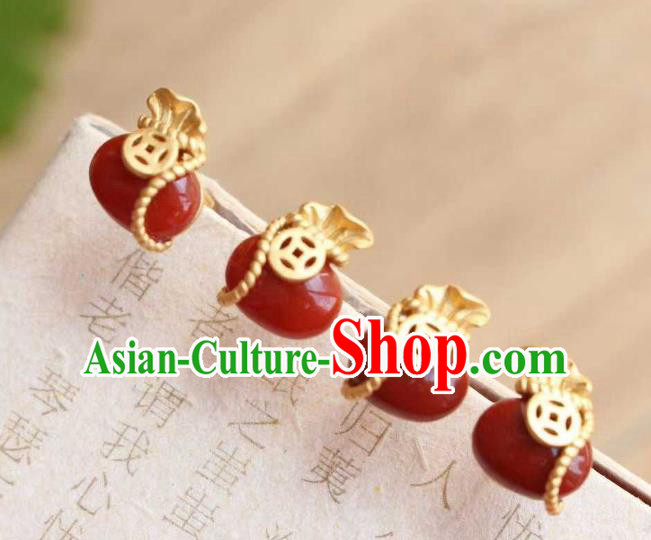 Handmade Chinese Agate Ear Accessories Traditional Cheongsam Golden Copper Earrings