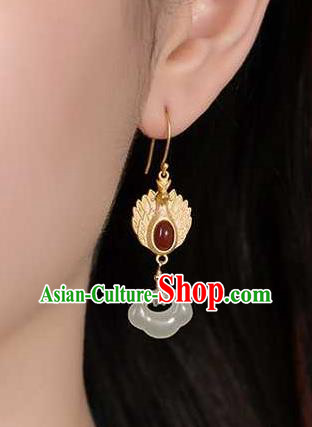 Handmade Chinese Jade Lock Ear Accessories Traditional Cheongsam Golden Phoenix Earrings