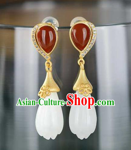 Handmade Chinese Agate Ear Accessories Traditional Cheongsam Jade Mangnolia Earrings