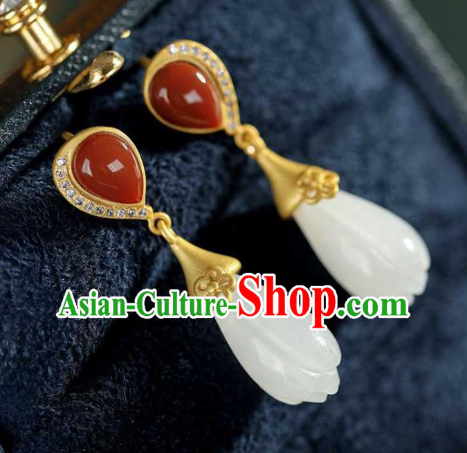 Handmade Chinese Agate Ear Accessories Traditional Cheongsam Jade Mangnolia Earrings