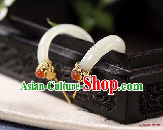 Handmade Chinese Qing Dynasty Ear Accessories Traditional Cheongsam White Jade Earrings
