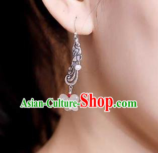 Handmade Chinese Silver Phoenix Ear Accessories Traditional Cheongsam Jade Butterfly Earrings