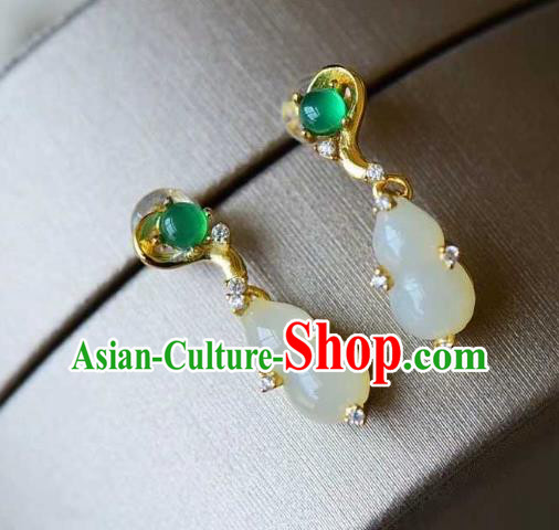 Handmade Chinese Jade Gourd Ear Accessories Traditional Cheongsam Crystal Earrings