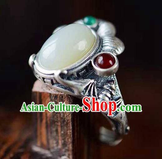 China Classical Cheongsam Silver Carving Ring Accessories Traditional Jade Circlet Jewelry
