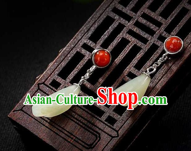 Handmade Chinese Traditional Cheongsam Jade Mangnolia Earrings National Ear Accessories