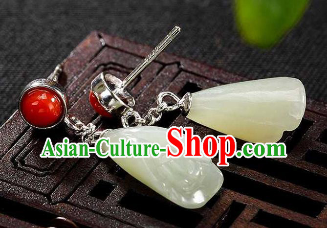 Handmade Chinese Traditional Cheongsam Jade Mangnolia Earrings National Ear Accessories