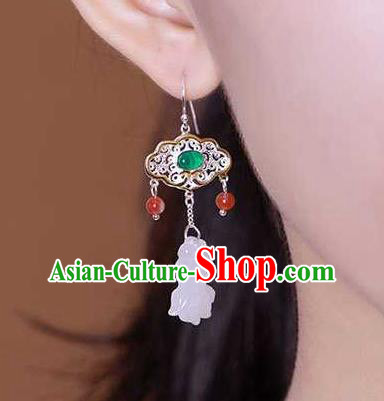 Handmade Chinese Traditional Cheongsam Earrings National Jade Fish Ear Accessories