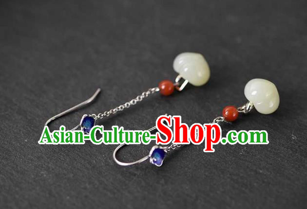 Handmade Chinese Traditional Cheongsam Jade Peach Earrings National Cloisonne Ear Accessories