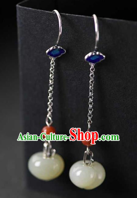 Handmade Chinese Traditional Cheongsam Jade Peach Earrings National Cloisonne Ear Accessories