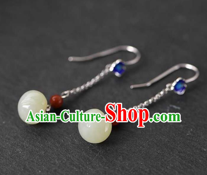 Handmade Chinese Traditional Cheongsam Jade Peach Earrings National Cloisonne Ear Accessories