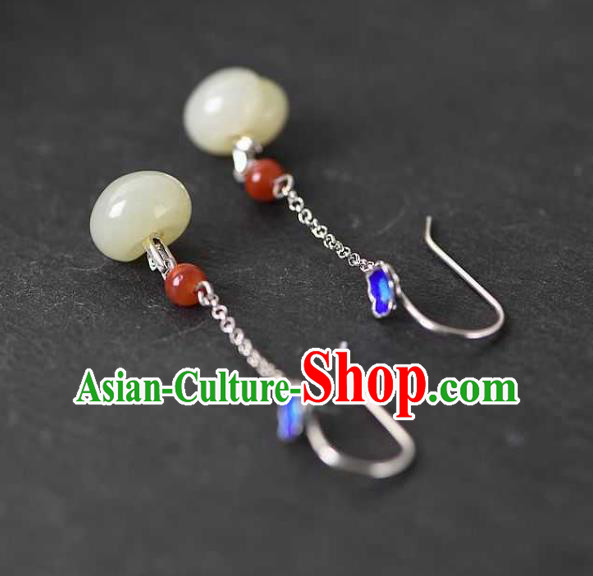Handmade Chinese Traditional Cheongsam Jade Peach Earrings National Cloisonne Ear Accessories