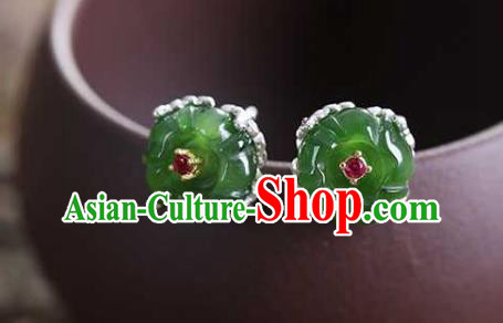 Chinese Traditional Cheongsam Earrings Handmade National Jade Plum Blossom Ear Accessories