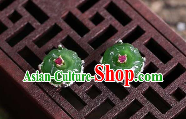 Chinese Traditional Cheongsam Earrings Handmade National Jade Plum Blossom Ear Accessories