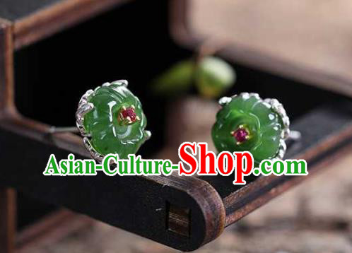 Chinese Traditional Cheongsam Earrings Handmade National Jade Plum Blossom Ear Accessories