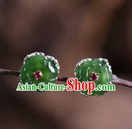 Chinese Traditional Cheongsam Earrings Handmade National Jade Plum Blossom Ear Accessories
