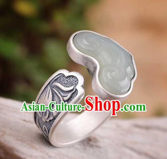 China Classical Cheongsam Jade Ring Accessories Traditional Silver Circlet Jewelry