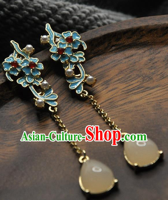 Chinese Traditional Qing Dynasty Court Woman Earrings Handmade Hanfu Enamel Plum Blossom Ear Accessories