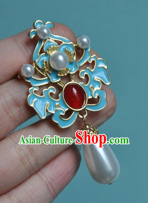 China Classical Cheongsam Blueing Brooch Accessories Traditional Pearls Jewelry