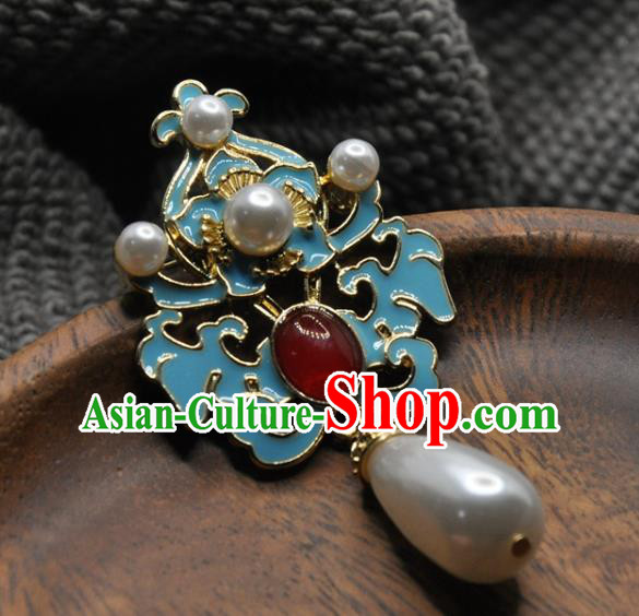 China Classical Cheongsam Blueing Brooch Accessories Traditional Pearls Jewelry