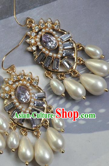 Chinese Handmade Cheongsam Pearls Ear Accessories Traditional Crystal Earrings