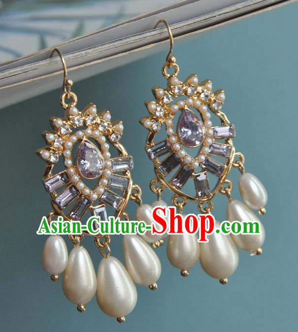 Chinese Handmade Cheongsam Pearls Ear Accessories Traditional Crystal Earrings