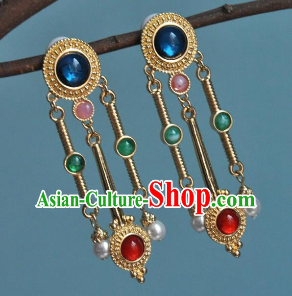 Chinese Traditional Qing Dynasty Gems Earrings Classical Cheongsam Ear Accessories