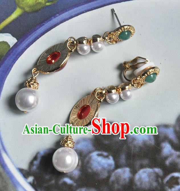 Chinese Traditional Carnelian Earrings Classical Cheongsam Golden Ear Accessories