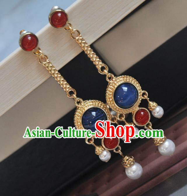 Chinese Classical Cheongsam Golden Ear Accessories Traditional Long Earrings