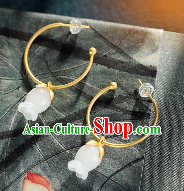 Handmade Chinese National Ear Accessories Traditional Cheongsam Jade Convallaria Earrings