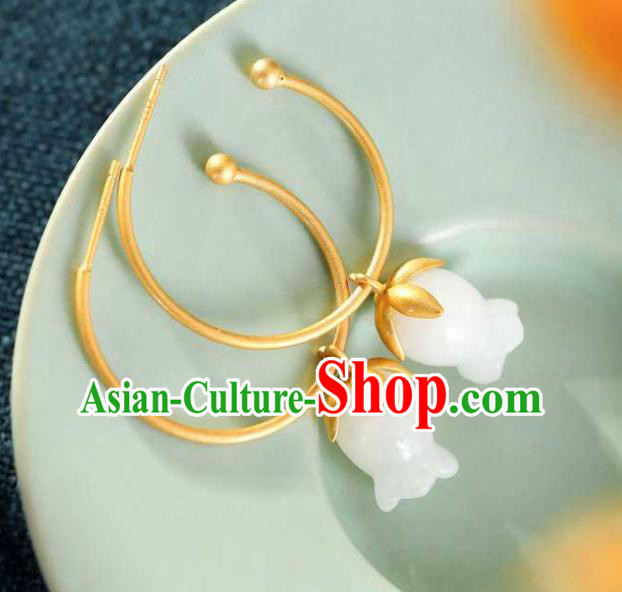 Handmade Chinese National Ear Accessories Traditional Cheongsam Jade Convallaria Earrings